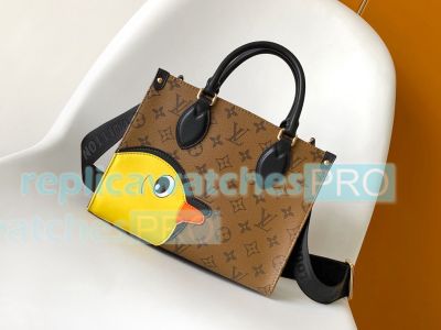 Replica L--V Monogram OnTheGo PM Brown Handbag Yellow Duck Head